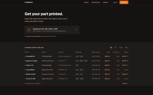 Screenshot of Print Marketplace